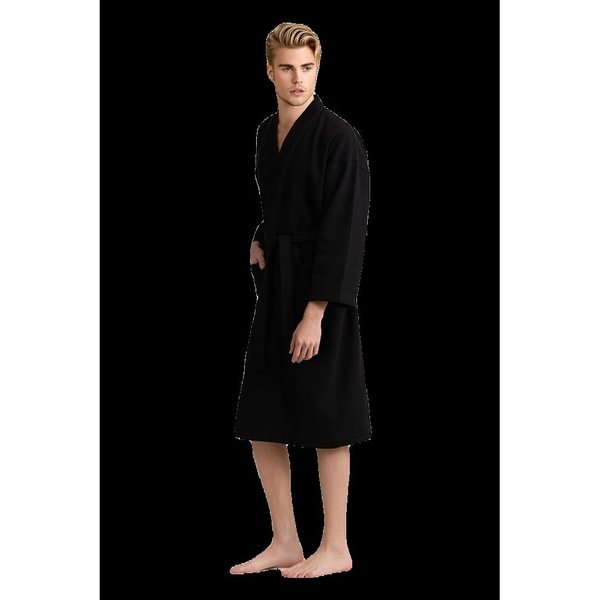 Towelsoft Unisex Men's Waffle Weave Stone Black Bathrobe One Size RM-MEN-WFL-BLK-OS